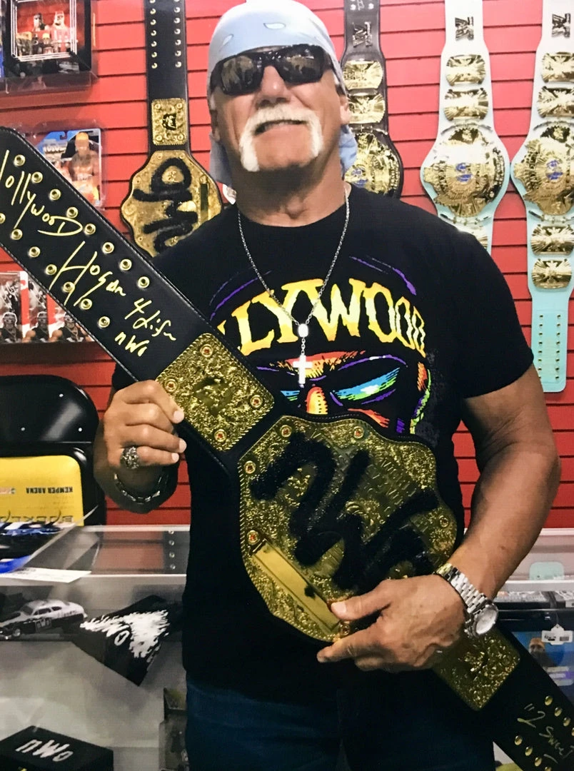 Hogan's Beach Shop Hollywood Hogan Signed WCW NWO Championship Title Belt Replica 5 Hogan's Beach Shop Hollywood Hogan Signed WCW NWO Championship Title Belt Replica