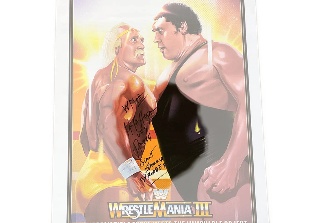 Hogan's Beach Shop AUTOGRAPHED POSTERS Hulk Hogan Vs Andre Wrestlemania 3 Poster 2 Hogan's Beach Shop AUTOGRAPHED POSTERS Hulk Hogan Vs Andre Wrestlemania 3 Poster