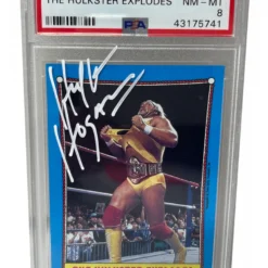Hogan's Beach Shop TRADING CARDS Signed Hulk Hogan The Hulkster Explodes 1987 Topps WWF Wrestling Card #26 Graded PSA 8