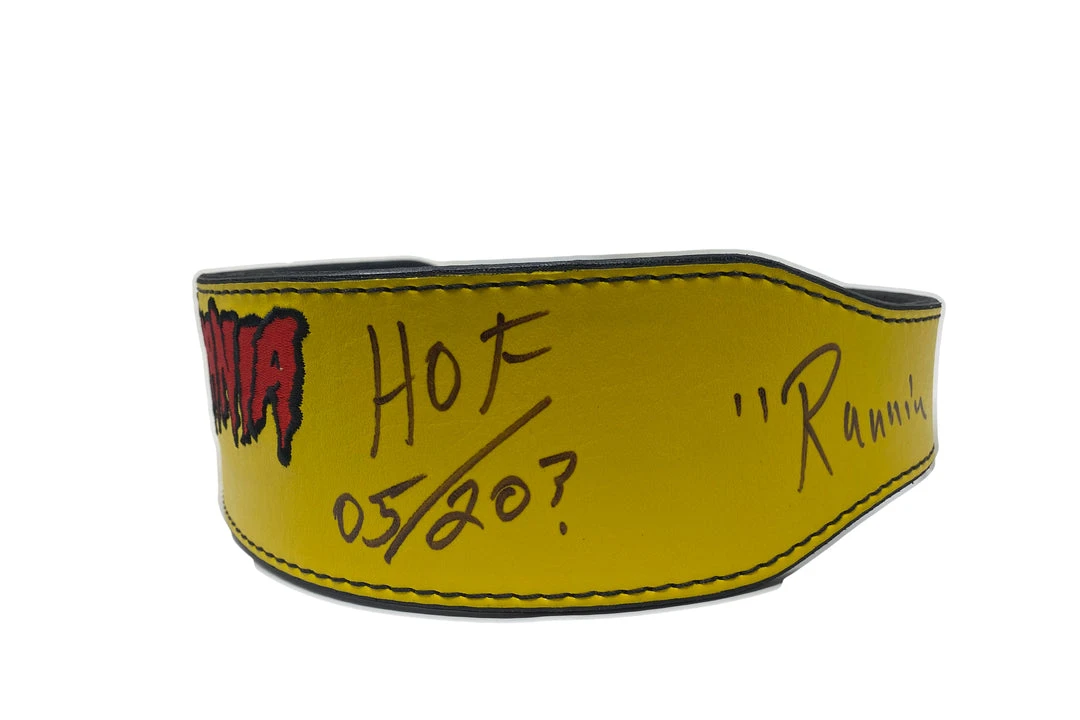Hogan's Beach Shop Yellow Hulkamania Signed Weight Belt 2 Hogan's Beach Shop Yellow Hulkamania Signed Weight Belt